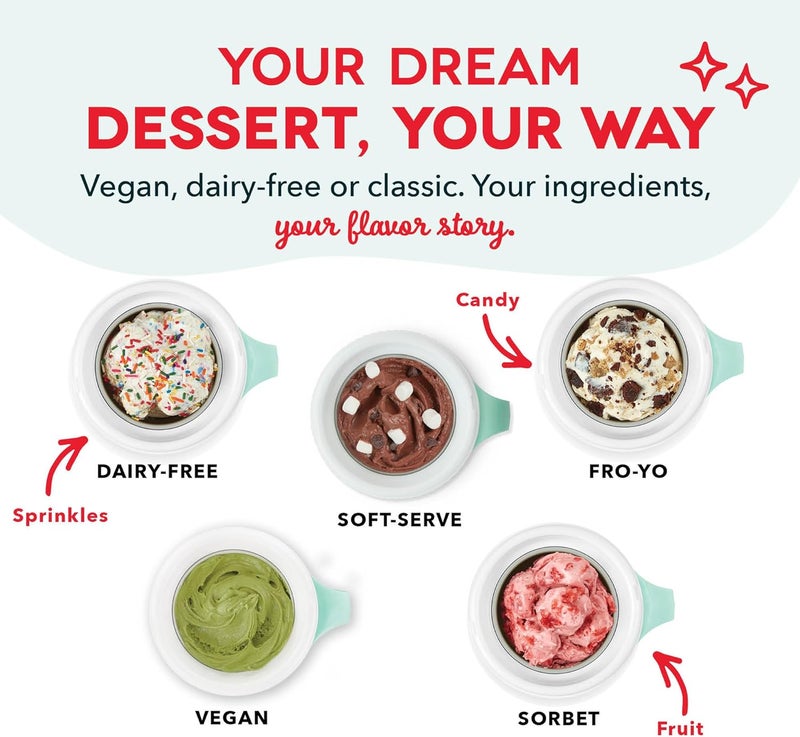 Dash صانع الآيس كريم في الكوب الخاص بي - يصنع حصة واحدة من الجيلاتو، الزبادي المجمد، السوربيه والمزيد - سهل التنظيف والاستخدام - أزرق، 2 وعاء - Image 4